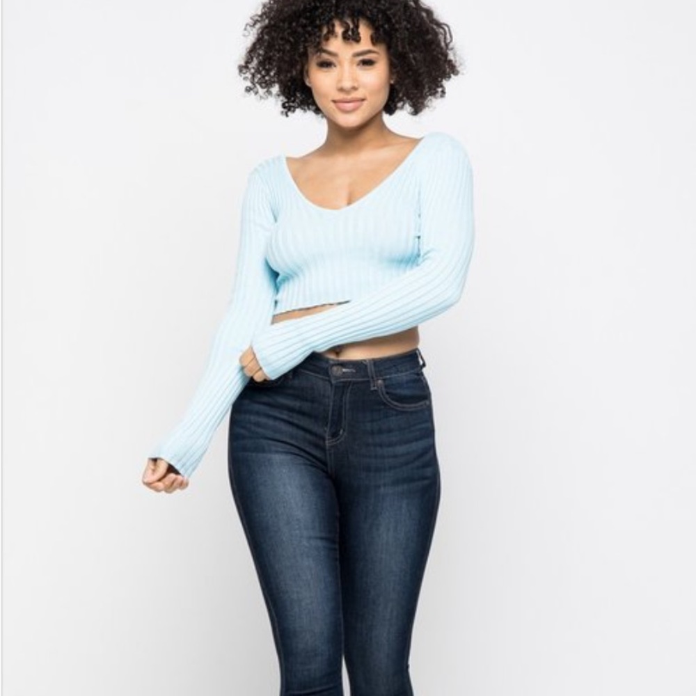 Pink Cropped V-neck Sweater